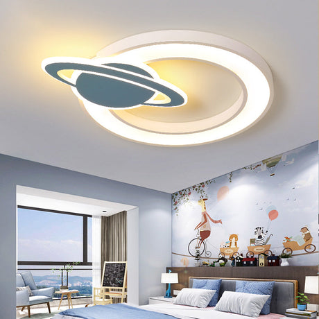 Nordic Style Acrylic Planet Shade Flush Pendant Light For Childrens Room - Led Ceiling Mounted
