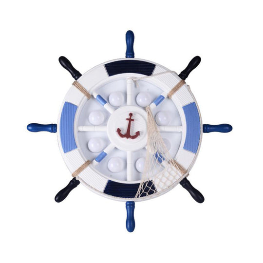 Nautical Style Led Blue Flush Ceiling Light With Rudder Wood Shade