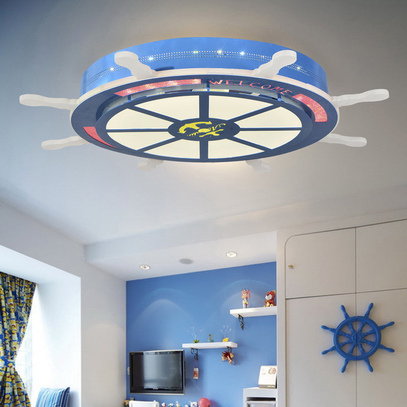 Stylish Led Bedroom Flush Light Fixture - Cartoon Blue/Pink Flushmount Lighting With Rudder Acrylic
