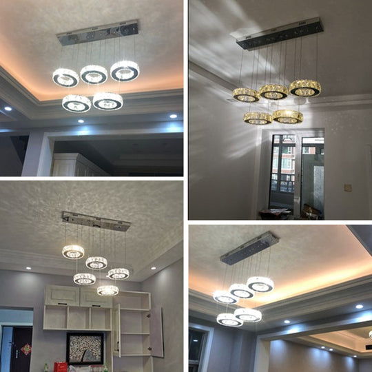 Modern Faceted Crystal Circle Pendant Light With Led Lights And Stainless-Steel Finish