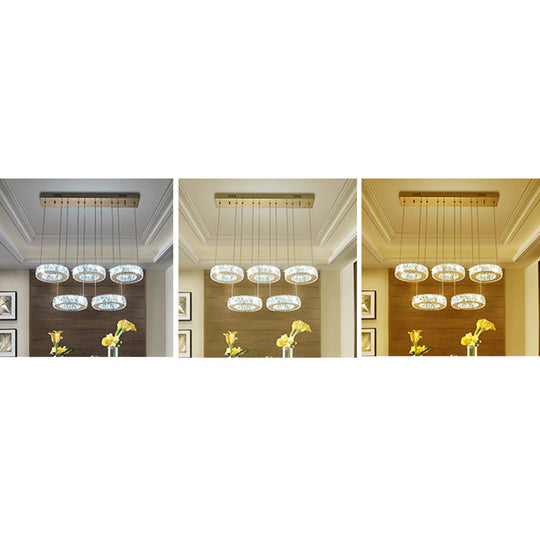 Sleek Stainless-Steel Led Pendant Light With Circle Shaped Faceted Crystal