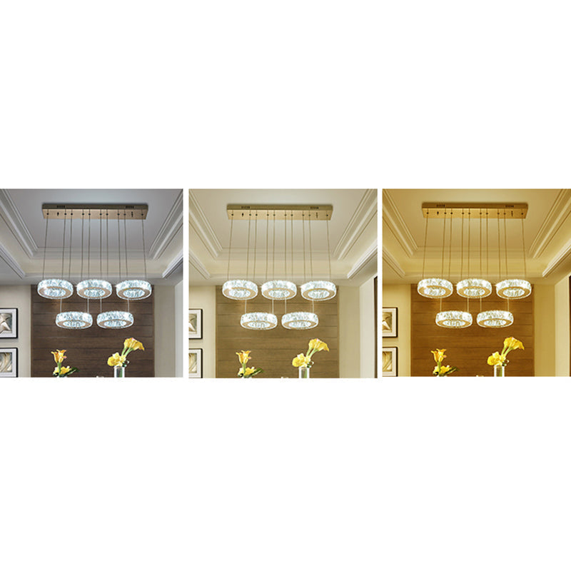 Modern Faceted Crystal Circle Pendant Light With Led Lights And Stainless-Steel Finish