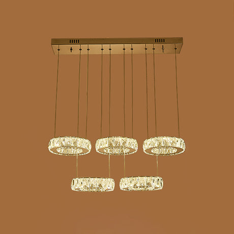Modern Faceted Crystal Circle Pendant Light With Led Lights And Stainless-Steel Finish