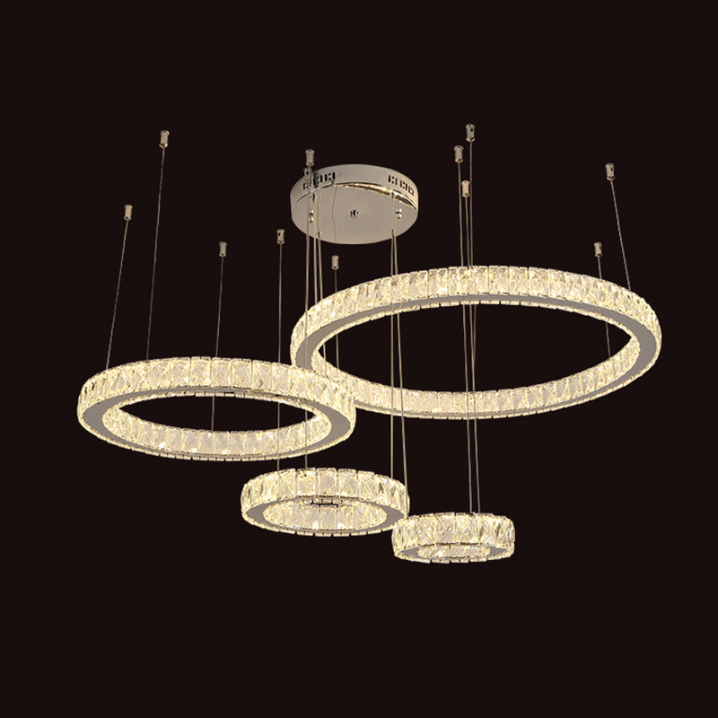 Modern Crystal Led Ceiling Light For Living Room - Stainless Steel Ring Design