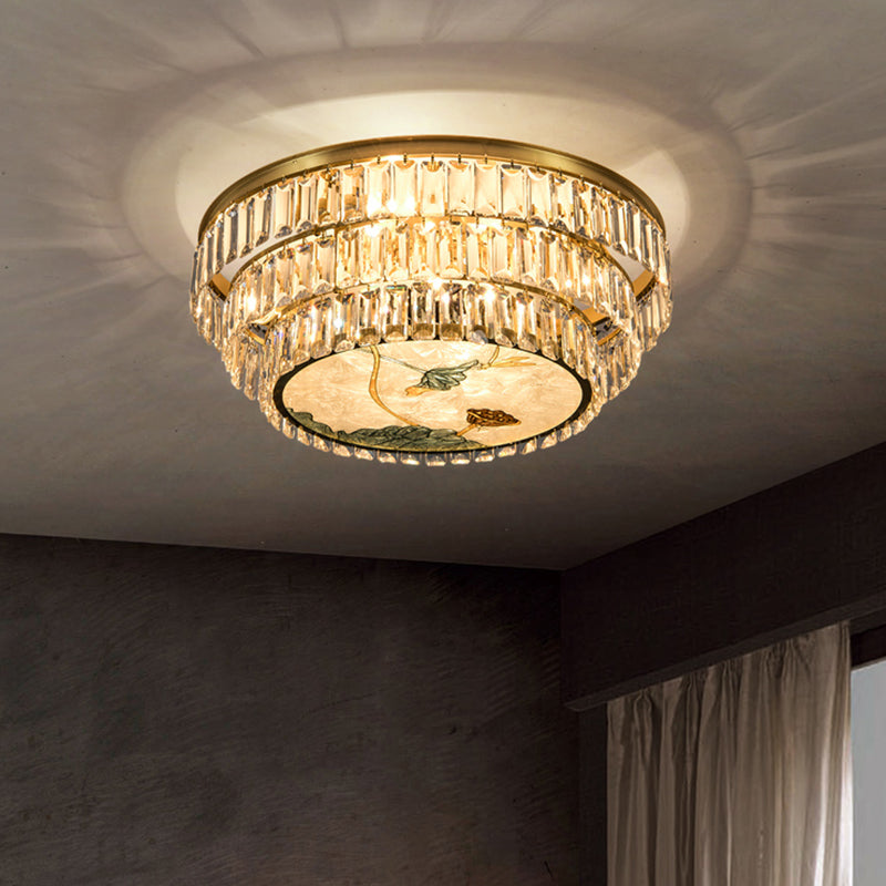 Minimalist Brass Led Crystal Flush Mount Lighting Fixture - Circle Shaped