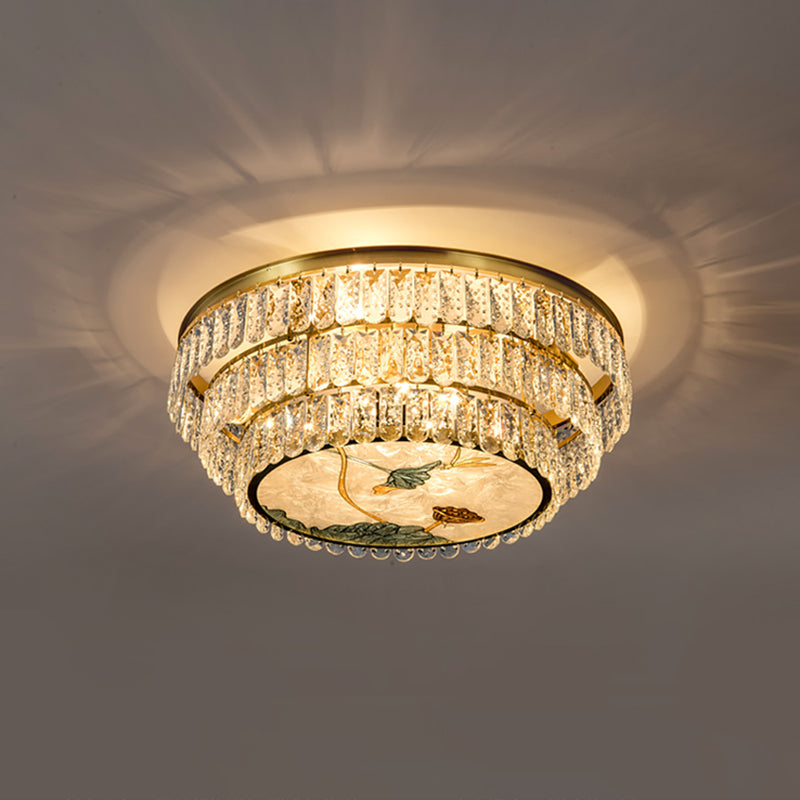 Minimalist Brass Led Crystal Flush Mount Lighting Fixture - Circle Shaped 8 / A