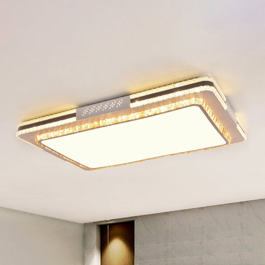 Faceted Crystal Led Flush Mount Ceiling Light In Modern Stainless-Steel Rectangle Design / 25.5 A