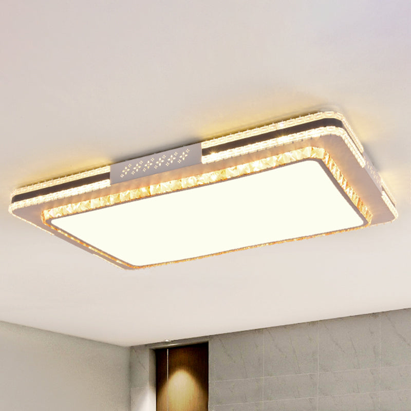 Faceted Crystal Led Flush Mount Ceiling Light In Modern Stainless-Steel Rectangle Design / 29.5 A
