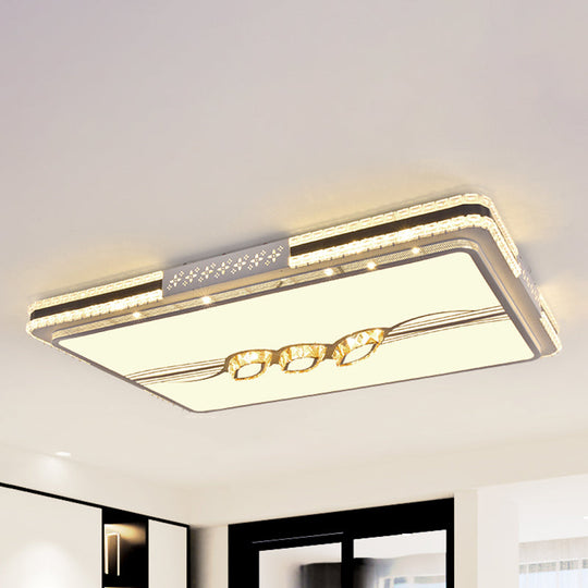 Faceted Crystal Led Flush Mount Ceiling Light In Modern Stainless - Steel Rectangle Design / 29.5’ B