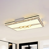 Faceted Crystal Led Flush Mount Ceiling Light In Modern Stainless-Steel Rectangle Design / 25.5 B