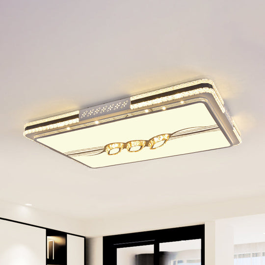 Faceted Crystal Led Flush Mount Ceiling Light In Modern Stainless-Steel Rectangle Design / 25.5 B