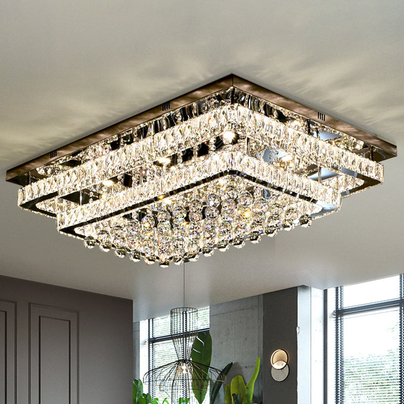 Led Crystal Stainless - Steel Rectangle Flush Mount Ceiling Light