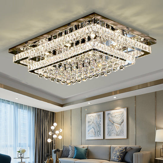 Led Crystal Stainless - Steel Rectangle Flush Mount Ceiling Light