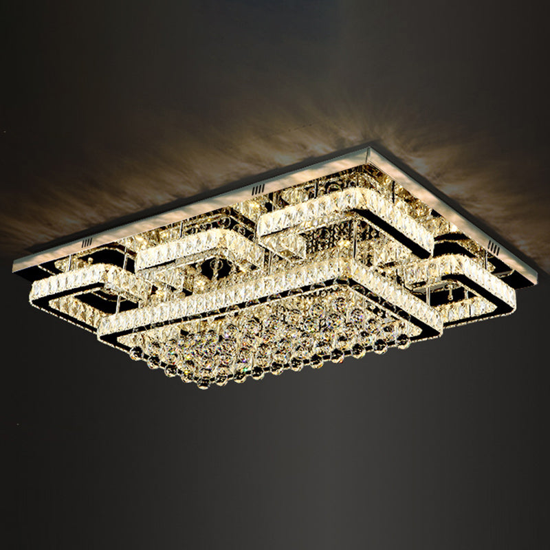 Led Crystal Stainless - Steel Rectangle Flush Mount Ceiling Light