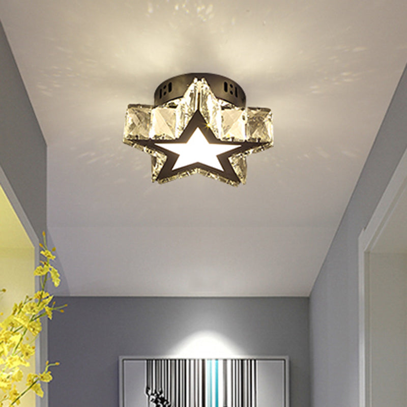 Stainless - Steel Led Crystal Flush Mount Ceiling Light: Modern Star Design For Corridors