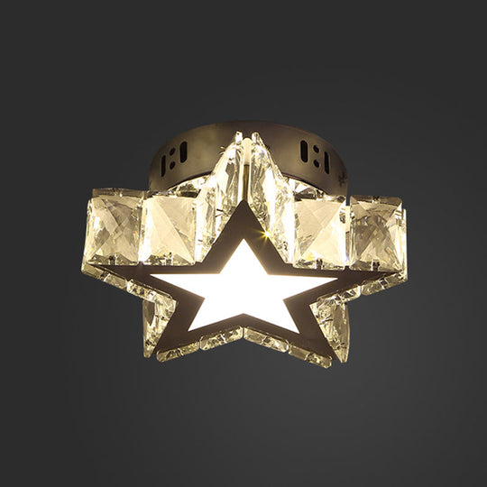 Stainless - Steel Led Crystal Flush Mount Ceiling Light: Modern Star Design For Corridors