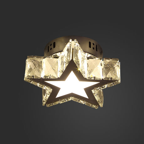 Stainless-Steel Led Crystal Flush Mount Ceiling Light: Modern Star Design For Corridors