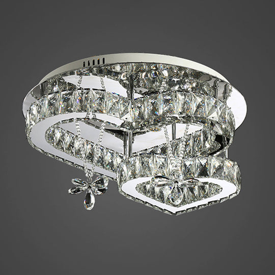 Modern K9 Crystal Heart Led Ceiling Light - Stainless-Steel Semi Flush Mount