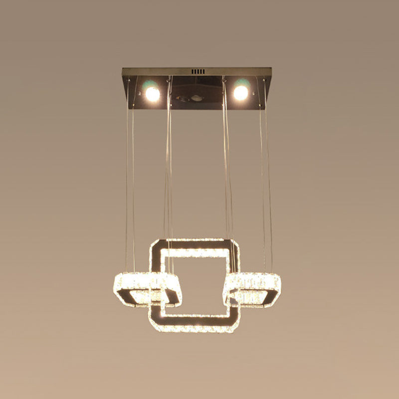 Simplicity Geometric Ring Led Ceiling Chandelier In Stainless-Steel With Crystal Accents / Square