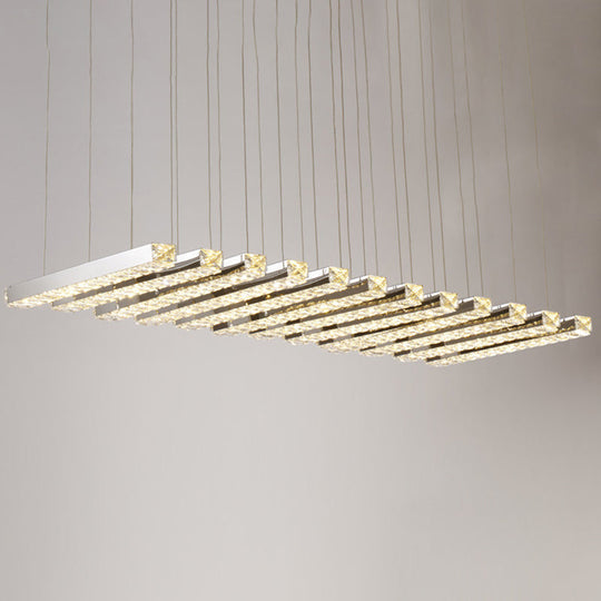 Minimalist Crystal Dining Room Led Pendant Light - Rectangular Chandelier In Stainless-Steel 12 /