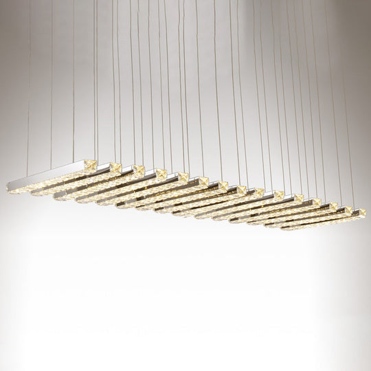 Minimalist Crystal Dining Room Led Pendant Light - Rectangular Chandelier In Stainless-Steel 15 /