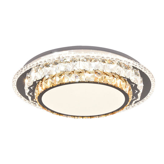 Modern Round Led Crystal Flush Mount Ceiling Light In Stainless Steel - Bedroom