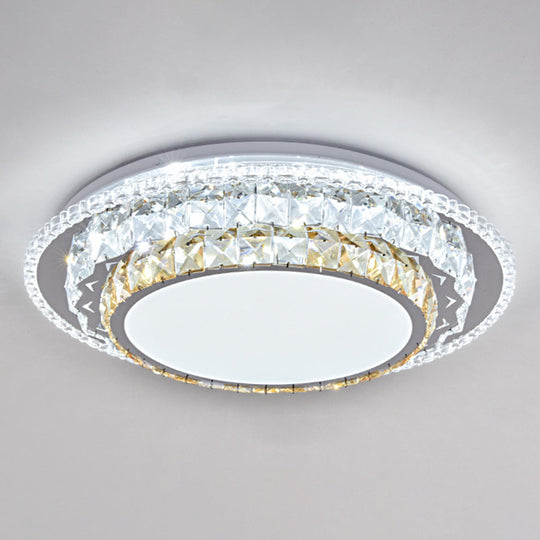 Modern Round Led Crystal Flush Mount Ceiling Light In Stainless Steel - Bedroom Stainless - Steel /