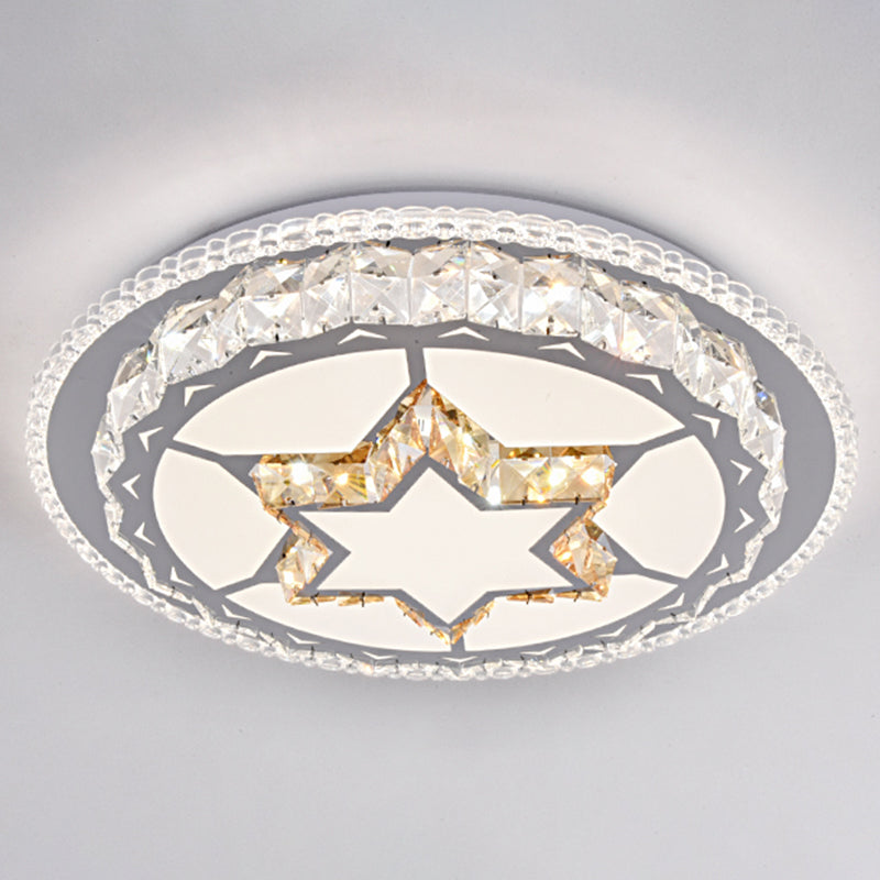 Modern Round Led Crystal Flush Mount Ceiling Light In Stainless Steel - Bedroom Stainless - Steel /