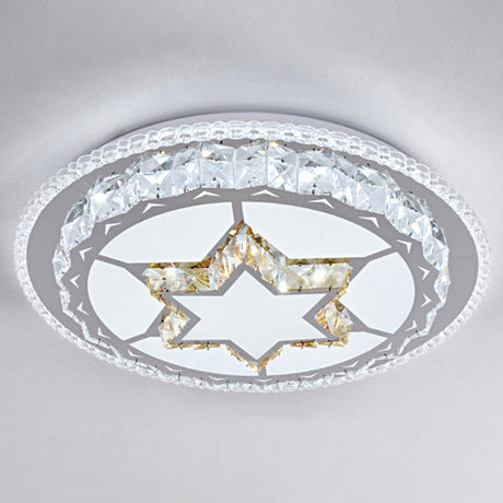 Modern Round Led Crystal Flush Mount Ceiling Light In Stainless Steel - Bedroom Stainless-Steel /
