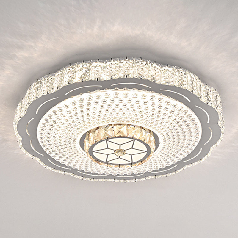 Modern Round Led Crystal Flush Mount Ceiling Light In Stainless Steel - Bedroom Stainless - Steel /