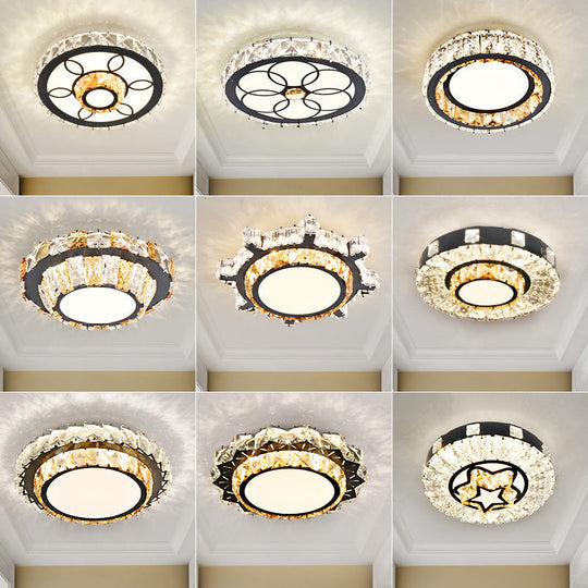 Modern Crystal Led Flush Mount Ceiling Light In Stainless - Steel For Corridors
