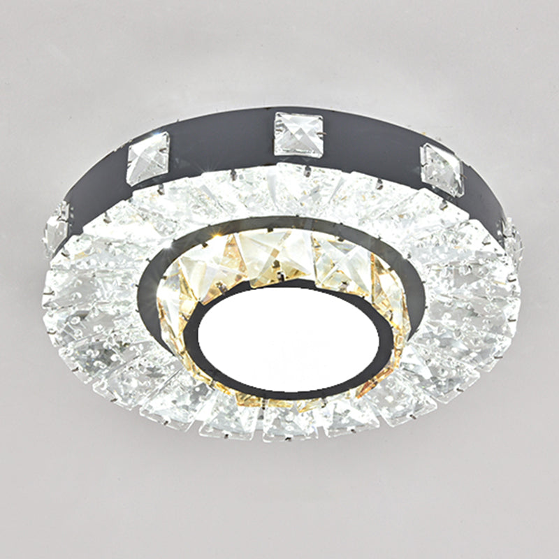 Modern Crystal Led Flush Mount Ceiling Light In Stainless-Steel For Corridors / White I