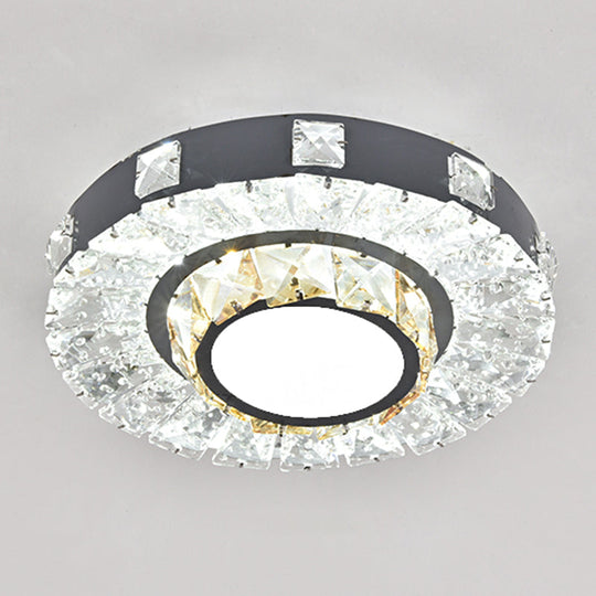 Modern Crystal Led Flush Mount Ceiling Light In Stainless-Steel For Corridors / White I