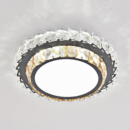 Modern Crystal Led Flush Mount Ceiling Light In Stainless - Steel For Corridors / White H