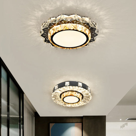 Modern Crystal Led Flush Mount Ceiling Light In Stainless - Steel For Corridors