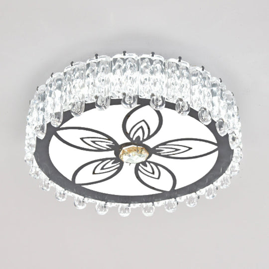 Modern Crystal Led Flush Mount Ceiling Light In Stainless-Steel For Corridors / White E