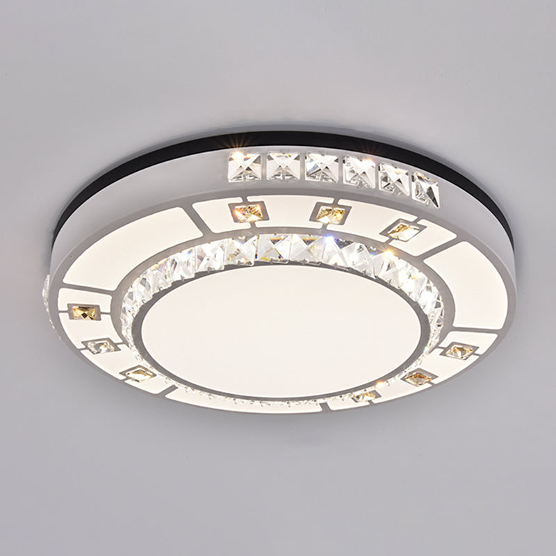 Sleek Stainless-Steel Drum Led Flush Mount Light With Crystal Accent Perfect For Bedrooms / Third