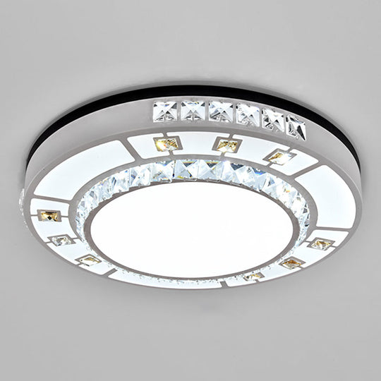 Sleek Stainless-Steel Drum Led Flush Mount Light With Crystal Accent Perfect For Bedrooms / Remote