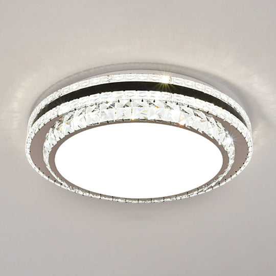Sleek Stainless-Steel Drum Led Flush Mount Light With Crystal Accent Perfect For Bedrooms / Remote