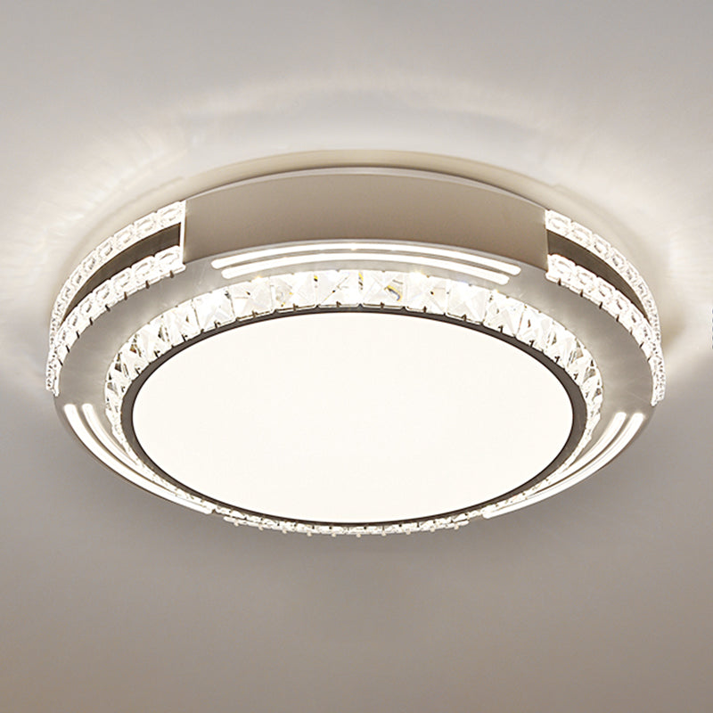 Sleek Stainless-Steel Drum Led Flush Mount Light With Crystal Accent Perfect For Bedrooms / Third