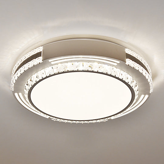 Sleek Stainless-Steel Drum Led Flush Mount Light With Crystal Accent Perfect For Bedrooms / Third