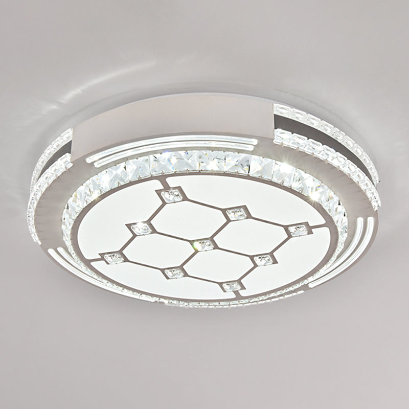 Sleek Stainless-Steel Drum Led Flush Mount Light With Crystal Accent Perfect For Bedrooms / Remote