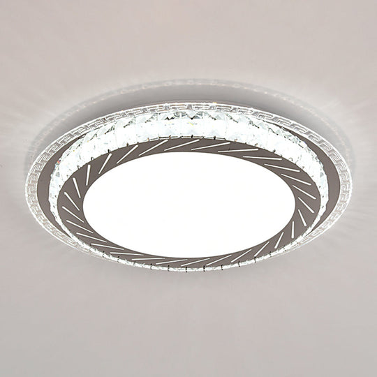 Sleek Stainless-Steel Drum Led Flush Mount Light With Crystal Accent Perfect For Bedrooms / Remote