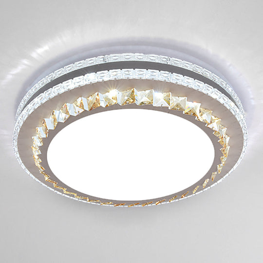 Sleek Stainless-Steel Drum Led Flush Mount Light With Crystal Accent Perfect For Bedrooms / Remote