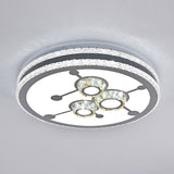 Sleek Stainless-Steel Drum Led Flush Mount Light With Crystal Accent Perfect For Bedrooms / Remote