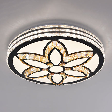 Sleek Stainless-Steel Drum Led Flush Mount Light With Crystal Accent Perfect For Bedrooms / Third