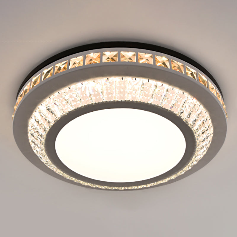 Sleek Stainless-Steel Drum Led Flush Mount Light With Crystal Accent Perfect For Bedrooms / Third