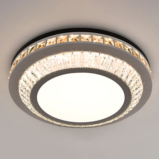 Sleek Stainless-Steel Drum Led Flush Mount Light With Crystal Accent Perfect For Bedrooms / Third