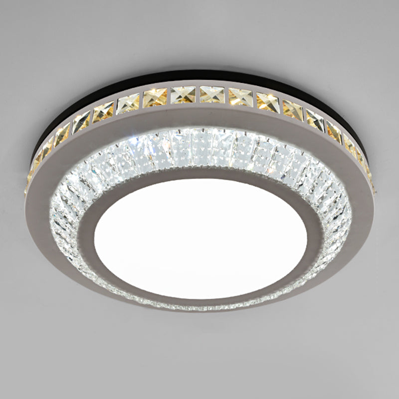 Sleek Stainless-Steel Drum Led Flush Mount Light With Crystal Accent Perfect For Bedrooms / Remote