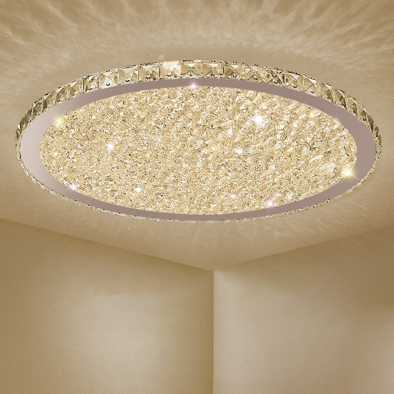 Clear Crystal Led Ceiling Light With Stainless-Steel Artistic Design
